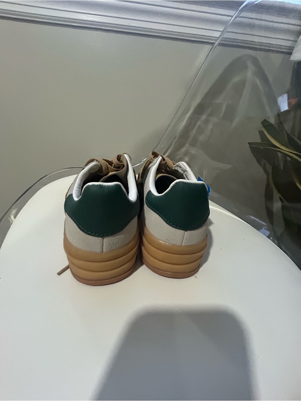 Women’s Adidas Gazelle Platform Sneaker - Tan & Green - Picture 5 of 6
